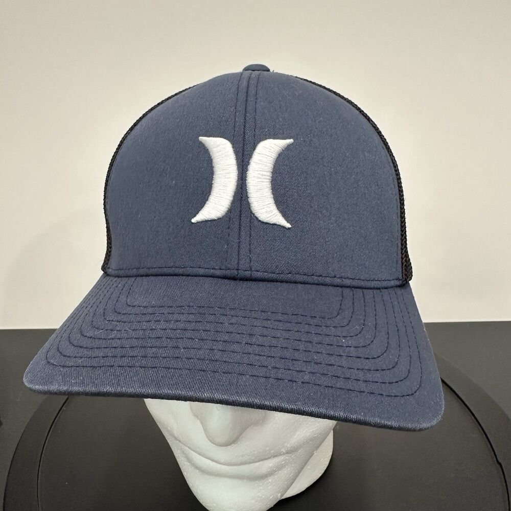 Hurley Trucker Hat Mens S/M Blue Black Mesh Flexfit Yupoong Baseball Cap